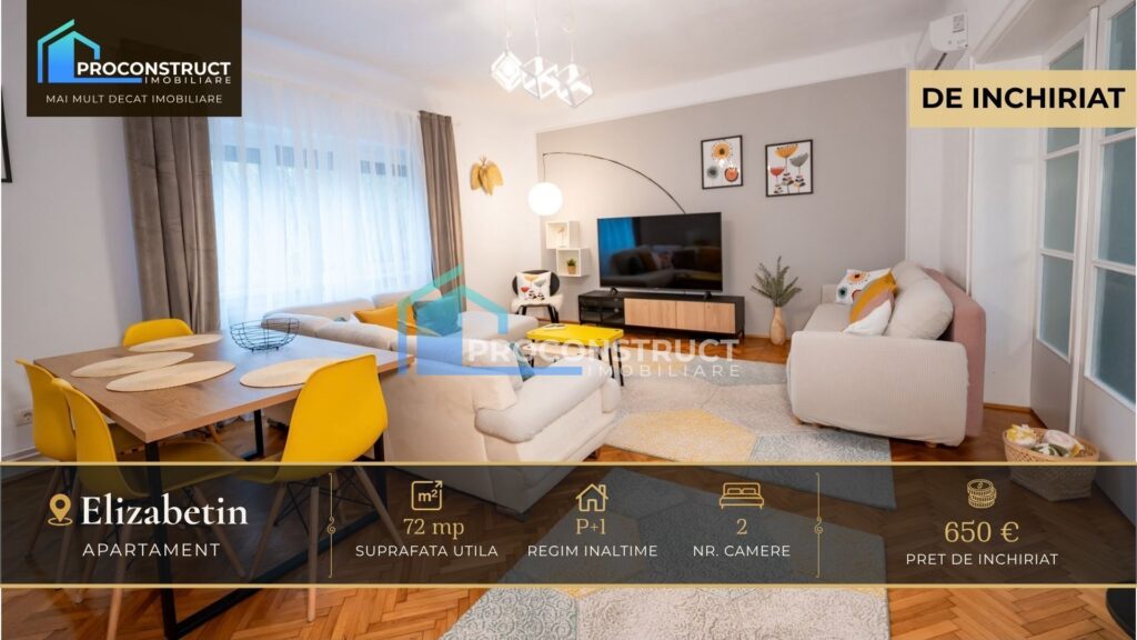 Apartament 2 camere de închiriat în Elisabetin | 72 mp